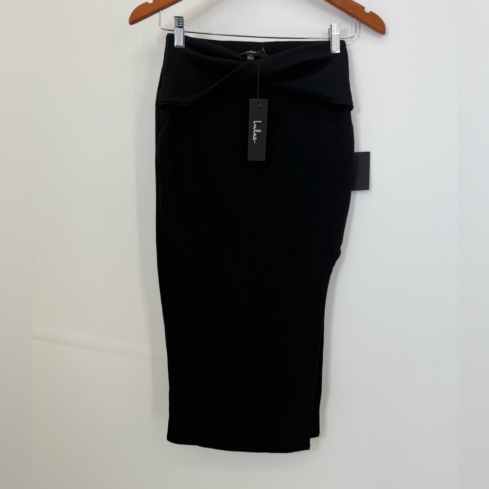 Lulu's Classic Black Ribbed Bodycon Pencil Skirt With Slit Size Small